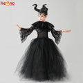 Black Devil Tutu Costume Gothic Halloween Girls Fancy Tutu Dress with Feather Gown Dress